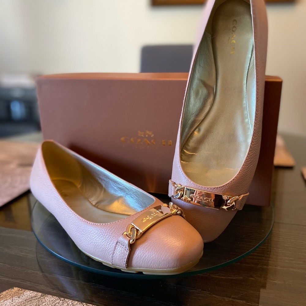 Coach Pink Leather Flats with Gold Detail